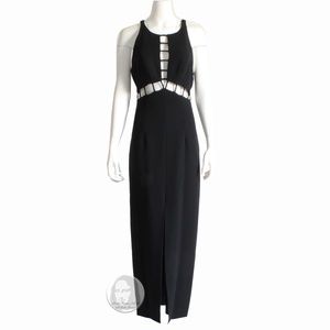 Vintage Cache Maxi Dress with Cut Outs Sexy Black Long Formal Dress Size 10